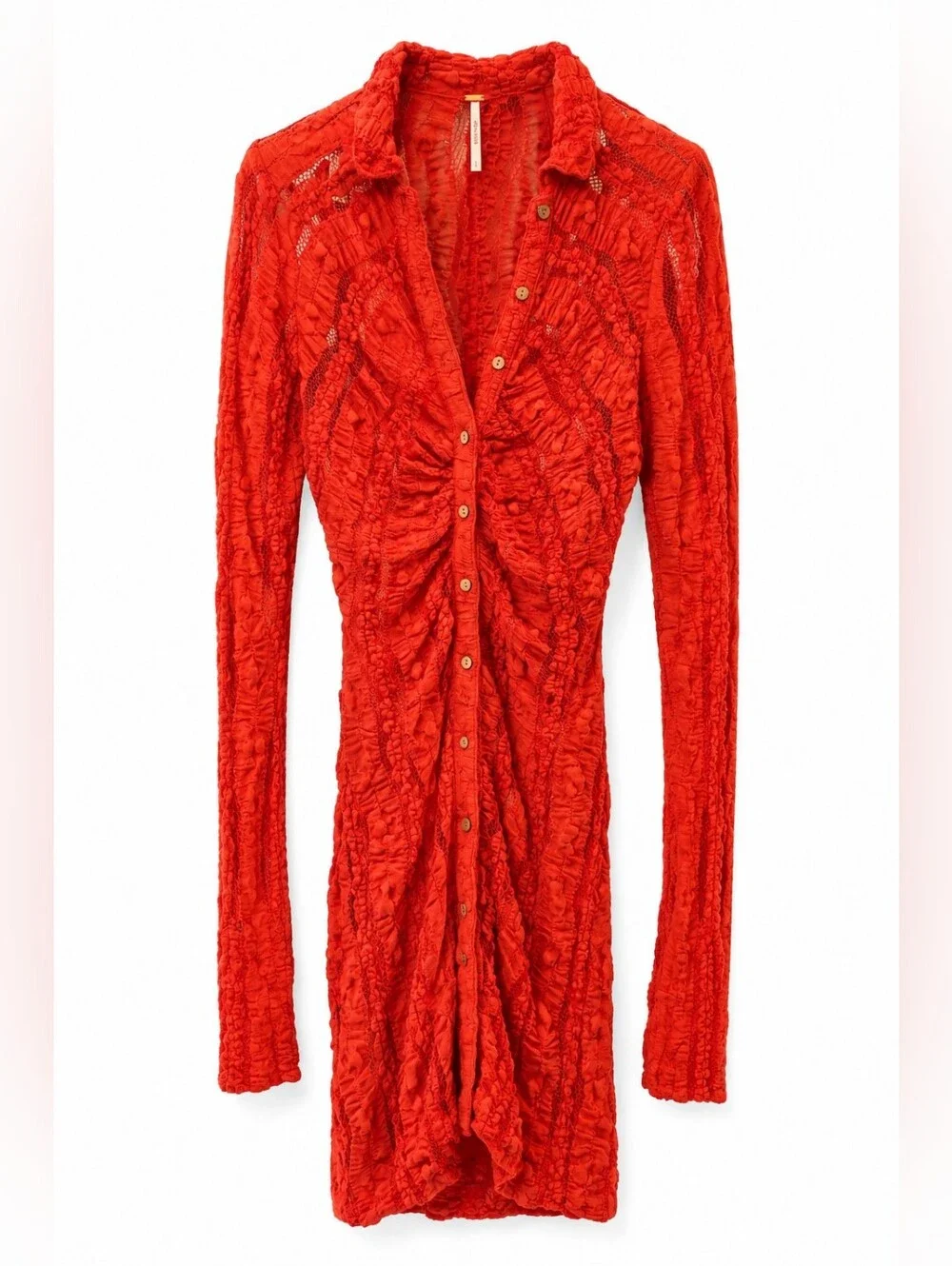 NWT Free People Shayla Lace Dress Tomato Red, L, Stretchy, Mini Slip Included